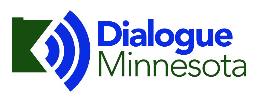 Dialog Minnesota logo - Text to the right of image of the state of Minnesota with sound waves broadcasting to the right.